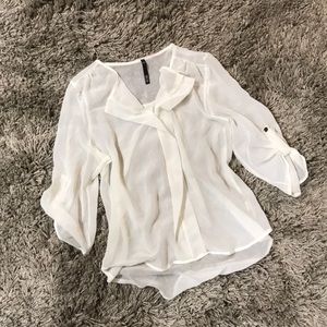 White cream chiffon top three fourth sleeve blouse